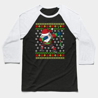 Ice Hockey Player Santa Claus Ugly Christmas Sweater Baseball T-Shirt